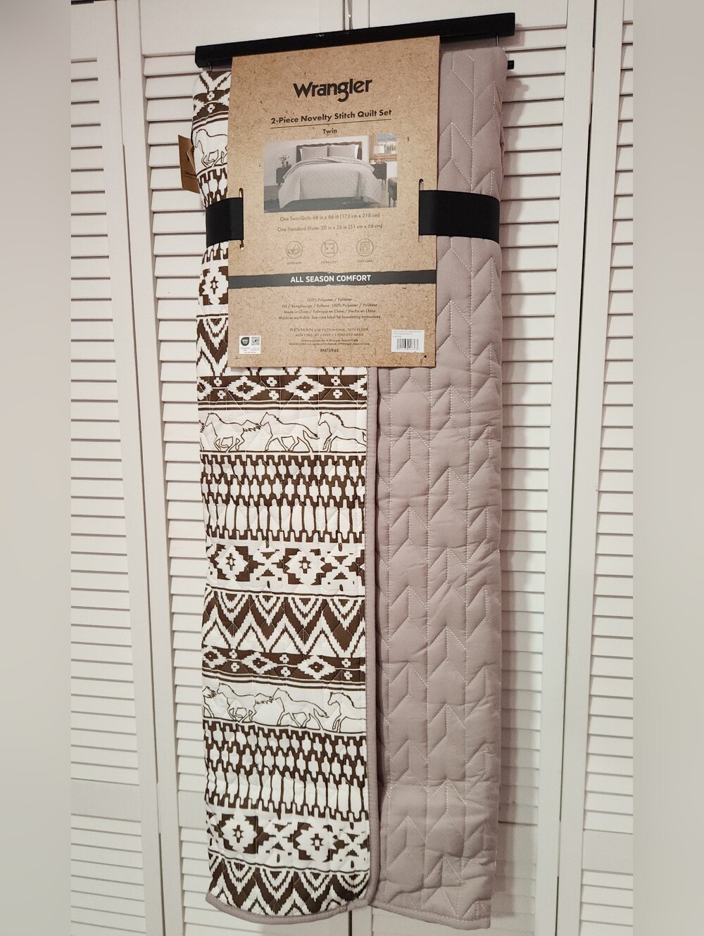 Wrangler Twin Quilt Set - Taupe & Brown With Horses